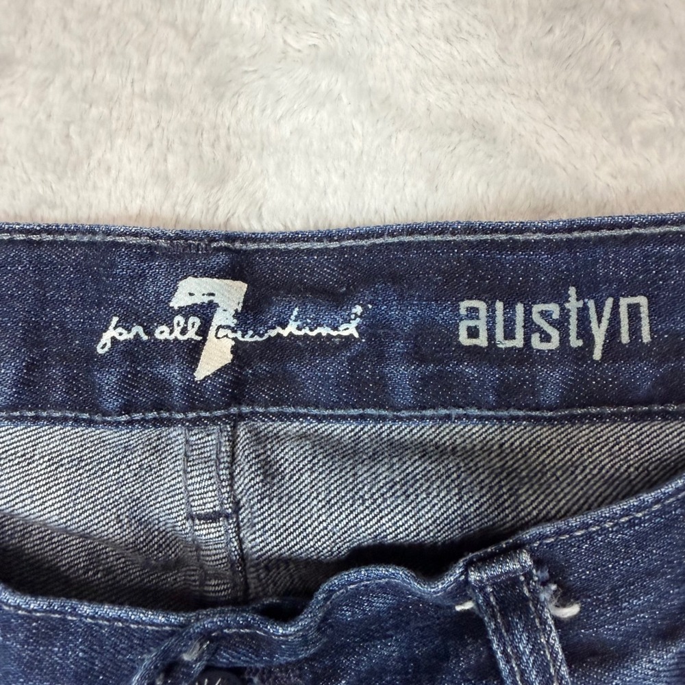 7 For All Mankind Austyn Relaxed Straight Jeans Dark Wash Distressed 34 Mens - Picture 2 of 10
